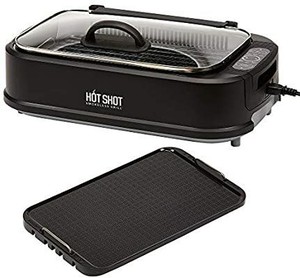 lot 13563 image: Hot Shot Indoor Electric Smokeless Grill �� IndoorOutdoor Use  Electric, Compact & Portable Grilling  Grill Grate and Griddle Plate - Removable