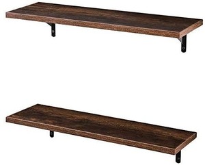 lot 20495 image: SUPERJARE Wall Mounted Floating Shelves, Set of 2, Display Ledge, Storage Rack for RoomKitchenOffice - Brown