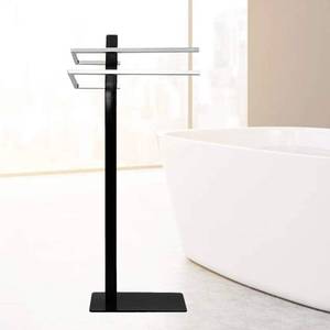 lot 20496 image: FOYUEE Free Standing Towel Rack for Bathroom Outdoor Pool Hand Beach Bath Shower Towels Stand Holder Metal Black