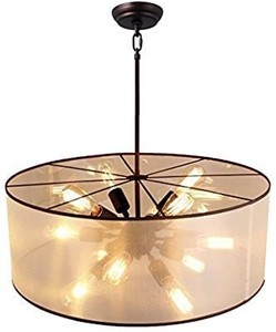 lot 22910 image: 27  Drum Shade Ceiling Light Fixture Pendant Retro Industrial Sputnik Modern TraditionalClassic RusticLodge Retro Lantern Drum Ceiling Lighting Fixture (27  Width X 12.6  Height)