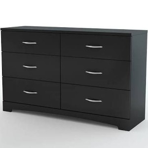lot 22922 image: South Shore Step One 6-Drawer Double Dresser,Pure Black with Matte Nickel Handles