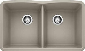 lot 22952 image: Blanco Truffle 441286 DIAMOND SILGRANIT Equal Double Bowl Undermount Kitchen Sink, 32 x 19-14 x 9-12