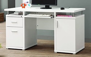 lot 22960 image: Computer Desk with 2 Drawers and Cabinet White
