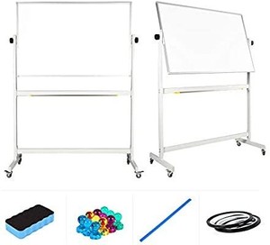 lot 22974 image: Mobile Whiteboard 48  x 32  inch Magnetic Double Sided Flip Over Dry Erase Reversible Portable Home Office Classroom Mobile White Board with Magnetic Eraser Ruler 24 Push Pin Magnets 6 Gridding Tapes
