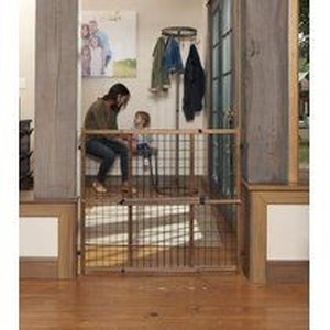 lot 22981 image: Evenflo Position and Lock Tall Pressure Mount Wood Gate (expands from 31- 50 inches)