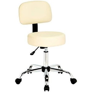 lot 22985 image: AmazonBasics Multi-Purpose Adjustable Office Drafting Spa Stool with Back Cushion and Wheels - Beige, BIFMA Certified