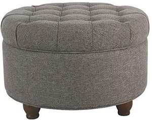 lot 23601 image: HomePop Large Button Tufted Round Storage Ottoman, Dark Gray
