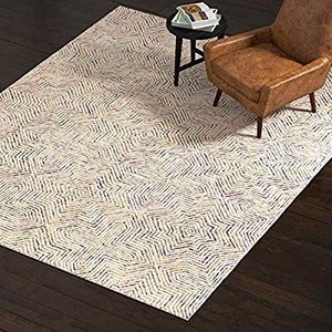 lot 23609 image: Rivet Geometric Wool Area Rug, 8 x 10 Foot, Ivory, Red, Purple