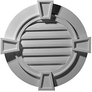 lot 23620 image: Ekena Millwork GVRO36TFK 35 58-Inch OW x 34 18-Inch OD x 1 12-Inch P Round Gable Vent with Keystones, Functional