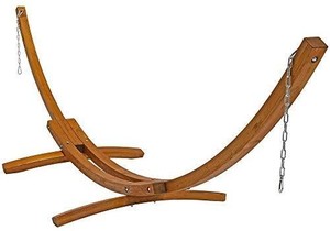 lot 23632 image: Sunnydaze Solid Wood Curved Arc Hammock Stand with Hooks and Chains, 2 Person, 13 Feet Long, 400 Pound Capacity