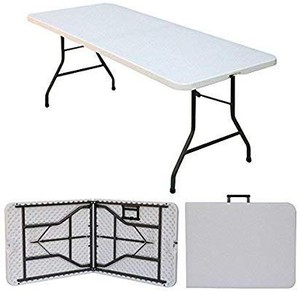 lot 23635 image: 8 Foot Plastic Folding Table - Folds in Half with Carrying Handle �� Rectangular - Lightweight and Portable - White Resin with Sturdy Steel Frame - 30 x 96  - by Ontario Furniture