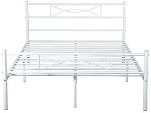 lot 23638 image: SimLife Steel Platform Box Spring White Metal Bed Frame Full Size 10 Legs Two Headboards Mattress Foundation