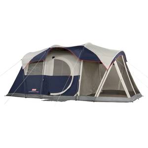 lot 23651 image: COLEMAN WeatherMaster 6 Person 3 Room Screened Camping Tent w Light 17 x 9