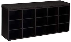 lot 23652 image: VASAGLE Shoe Bench with Cushion, 15-Cube Storage Bench, Holds up to 440 lb, Espresso ULHS15BR