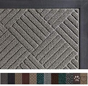 lot 23653 image: Gorilla Grip Original Durable Rubber Door Mat, 35x23, Heavy Duty Doormat for Indoor Outdoor, Waterproof, Easy Clean, Low-Profile Rug Mats for Winter Snow, Entry, High Traffic Areas, Gray Geometric