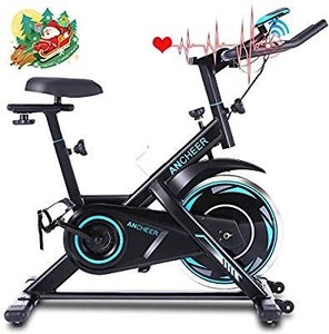 lot 23659 image: ANCHEER Indoor Exercise Bike Stationary, Belt Drive Cycling Bike with Heart Rate Monitor, Workout Bikes with Comfortable Seat Cushion & LCD Monitor, for Home Office Exercise