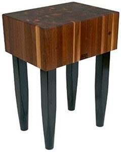lot 23680 image: John Boos Block Walnut Wood End Grain Solid Butcher Block Table, 24 Inches x 18 Inches x 10 Inch Top, 34 Inches Tall, Black Legs