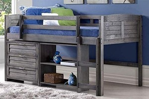 lot 23700 image: Donco Kids Louver Modular Low Loft Bed Combo C, Twin, Antique Grey