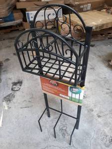 lot 23711 image: Liberty Garden 119 Decorative Garden Hose Stand With Storage Shelf, Black