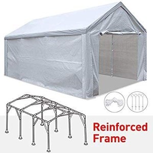 lot 23722 image: Tentking Rainproof 12��x 20 Carport Outdoor Car Canopy Shelter with Upgraded Reinforced Frame��Removable Side Panels��Zippered Doors and 4 Pieces Anchors for Auto and Boat Storage