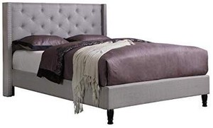 lot 23736 image: Life Home Premiere Classics Cloth Light Grey Silver Linen 51  Tall Headboard Platform Bed with Slats Queen