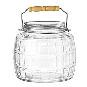 lot 27206 image: Anchor Hocking Glass Barrel Jar with Brushed Aluminum Lid, 1-Gallon