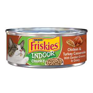 lot 27291 image: Friskies Indoor Chunchy Chicken And Turkey Casserole Wet Cat Food - 5.5oz, 18 Pack