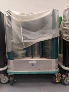 lot 1783 image: Rolling Dish Crate With Assorted Clear 6 Inch Plates