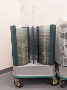 lot 1786 image: Rolling Dish Crate With Assorted Plates