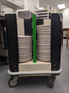 lot 1802 image: Rolling Dish Crate With 9.5 Inch Plates