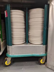 lot 1803 image: Rolling Dish Crate With 9.5 Inch Plates