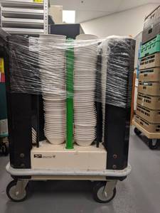 lot 1804 image: Rolling Dish Crate With Assorted Plates