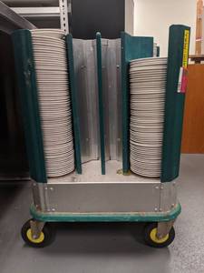 lot 1805 image: Rolling Dish Crate With Assorted 6 Inch Plates