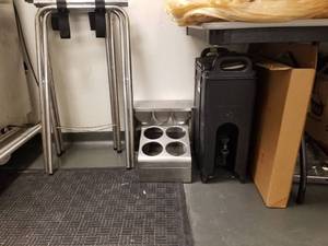 lot 1818 image: Cambro Drink Dispenser, Silverware Holders, Serving Tray Stands, Mirrors