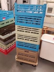 lot 1835 image: (8) Glass Crates With Cart, Glasses Included