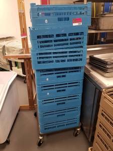 lot 1840 image: (8) Empty Glass Crates With Cart