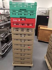 lot 1843 image: (12) Glassware Crates With Cart, Coffee Cups Included