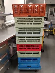 lot 1844 image: (8) Glassware Crates With Cart, Glasses Included