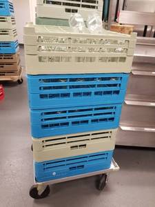 lot 1845 image: (5) Glassware Crates With Cart, Glasses Included