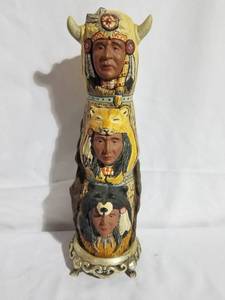 lot 4711 image: Totem pole with Indian Heads with Metal Stand