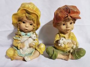 lot 4714 image: Brother and Sister with House Pets Statues