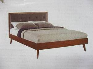 lot 25 image: Mid Century Style Upholstered Platform Bed QUEEN SIZE