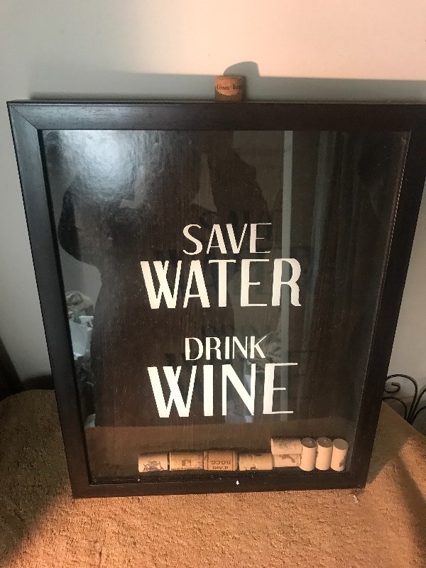 lot 1 image: Wine cork saver picture frame hangs on wall drop corks into shadow box frame as pictured