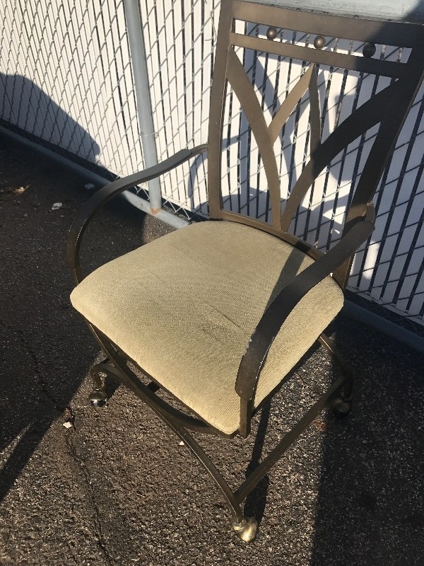 lot 150 image: Very nice heavy duty steel chair with padded seat and casters be great sand patio chairs are use your imagination outdoors or otherwise