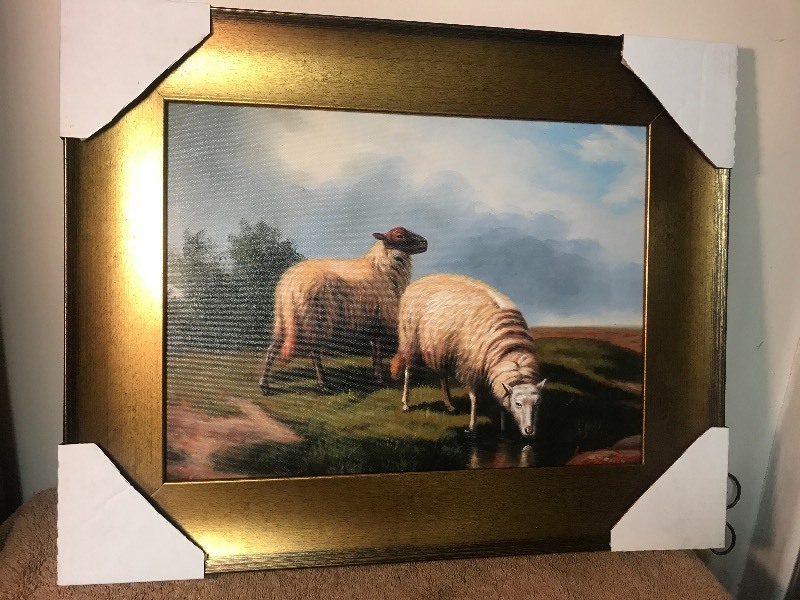lot 163 image: Another beautiful lamb sheep painting oil on canvas framed ready for Decour