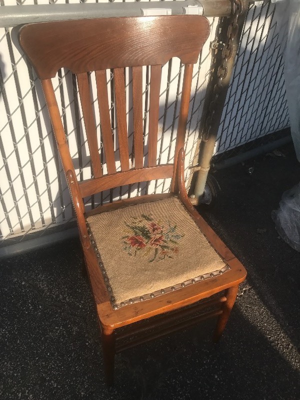 lot 2 image: Antique chair with needlepoint padded seat