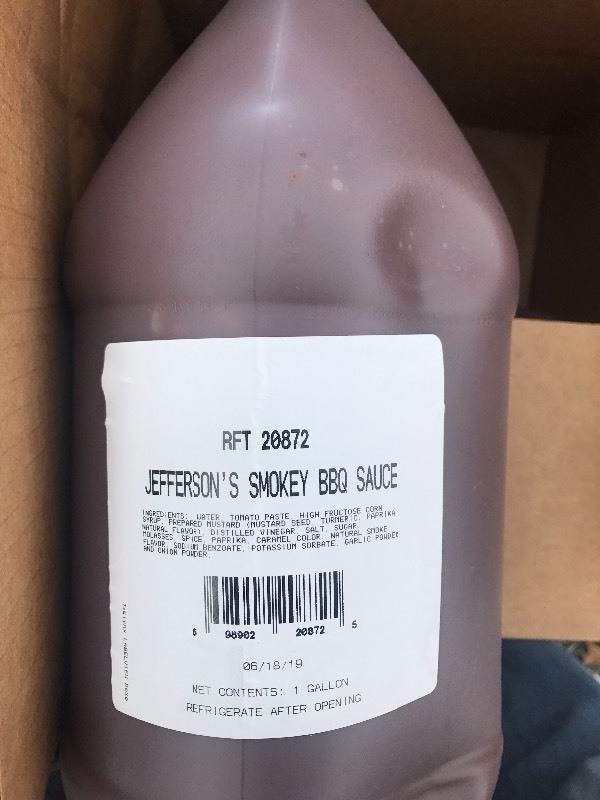 lot 4 image: Case of 4 gallons of smoky barbecue sauce