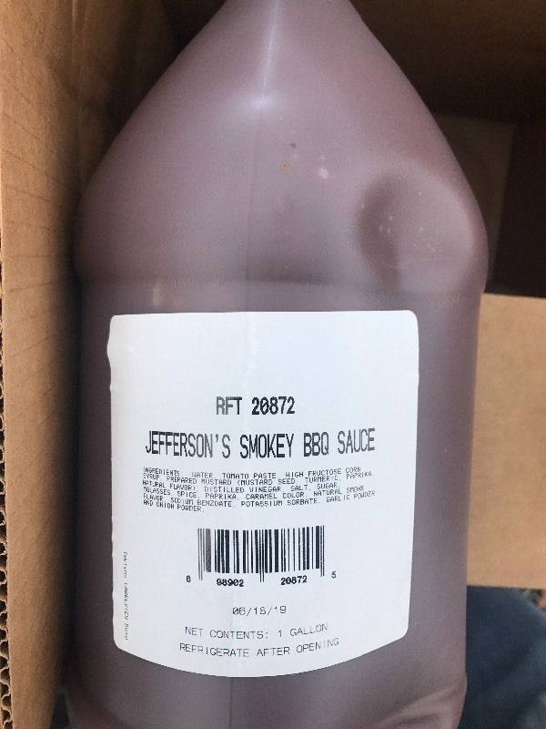 lot 5 image: Case of 4 gallons of smoky barbecue sauce