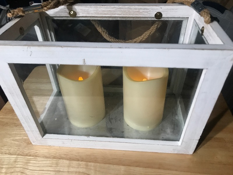 lot 750 image: LED candles in decorative glass and wood box