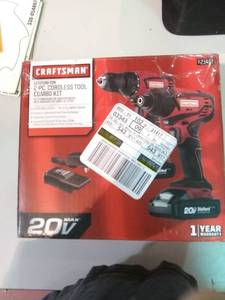 lot 3456 image: Craftsman 20v Max Cordless Drill And Impact Driver Combo Kit